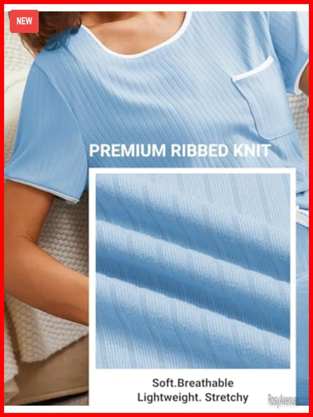 Ribbed Knit Pajama Set Short Sleeve Top and Shorts with Pockets Lounge Sleepwear